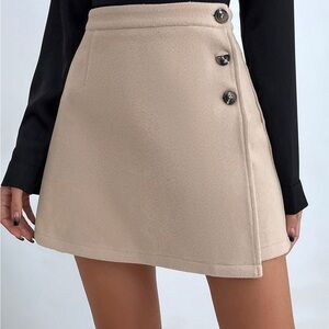 SHEIN Women’s High Waist Cotton-Wool-Mix Wrap Skirt Skirts In Khaki, Size M/6.